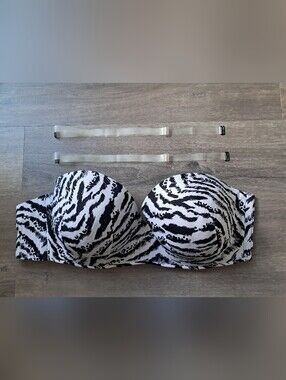Cacique Strapless Multi-Way Zebra Print Bra with Clear Invisible Straps Grip Gel